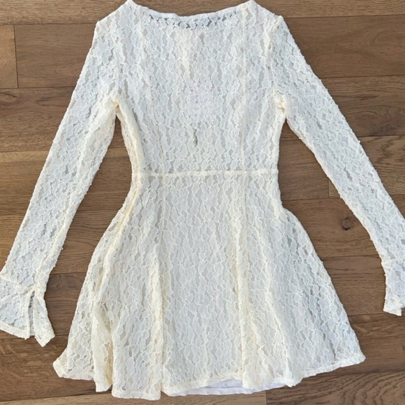 Free People Ivory Lace Long Sleeve Dress Small - Picture 12 of 12